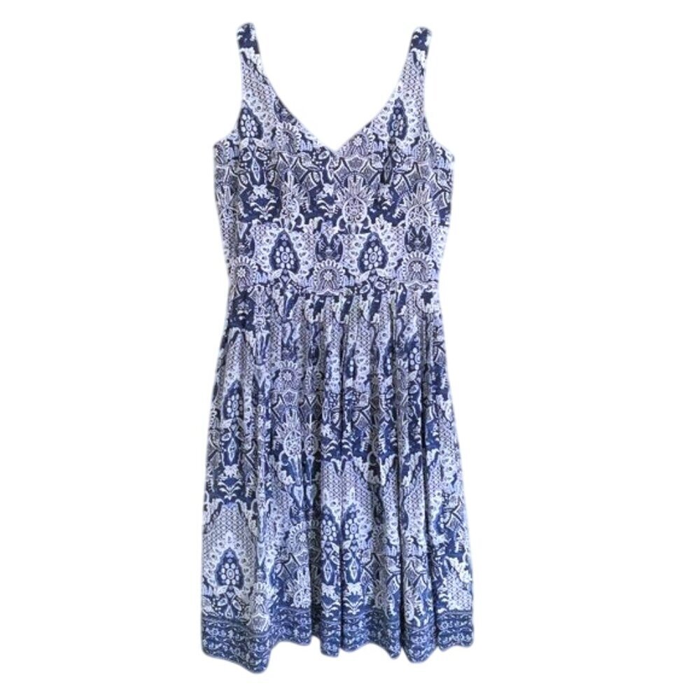 Talbots Silk Floral Print V-Neck Midi Fit-N-Flare Dress Lined Back Zip Size 12‎